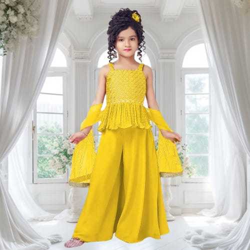 Ynf Poly Crepe KESH461 LITTLE FEATURE Kids Wear Wholesale Kids Indo-Western Wear Kids Party Wear Ethnic Manufacturer- Kids Exports