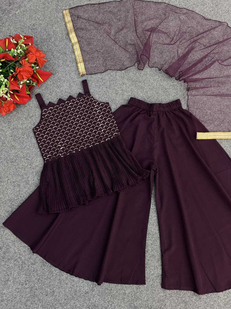 Ynf Poly Crepe KESH461 LITTLE FEATURE Kids Wear Wholesale Kids Indo-Western Wear Kids Party Wear Ethnic Manufacturer- Kids Exports