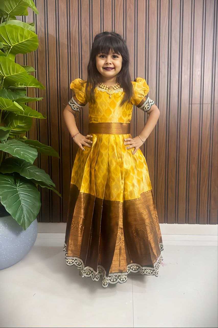 Ynf Kanjivaram Silk RIN161 ANKURI Kids Wear Wholesale Kids Gown Kids Frocks Girls Frock Manufacturer- Kids Exports