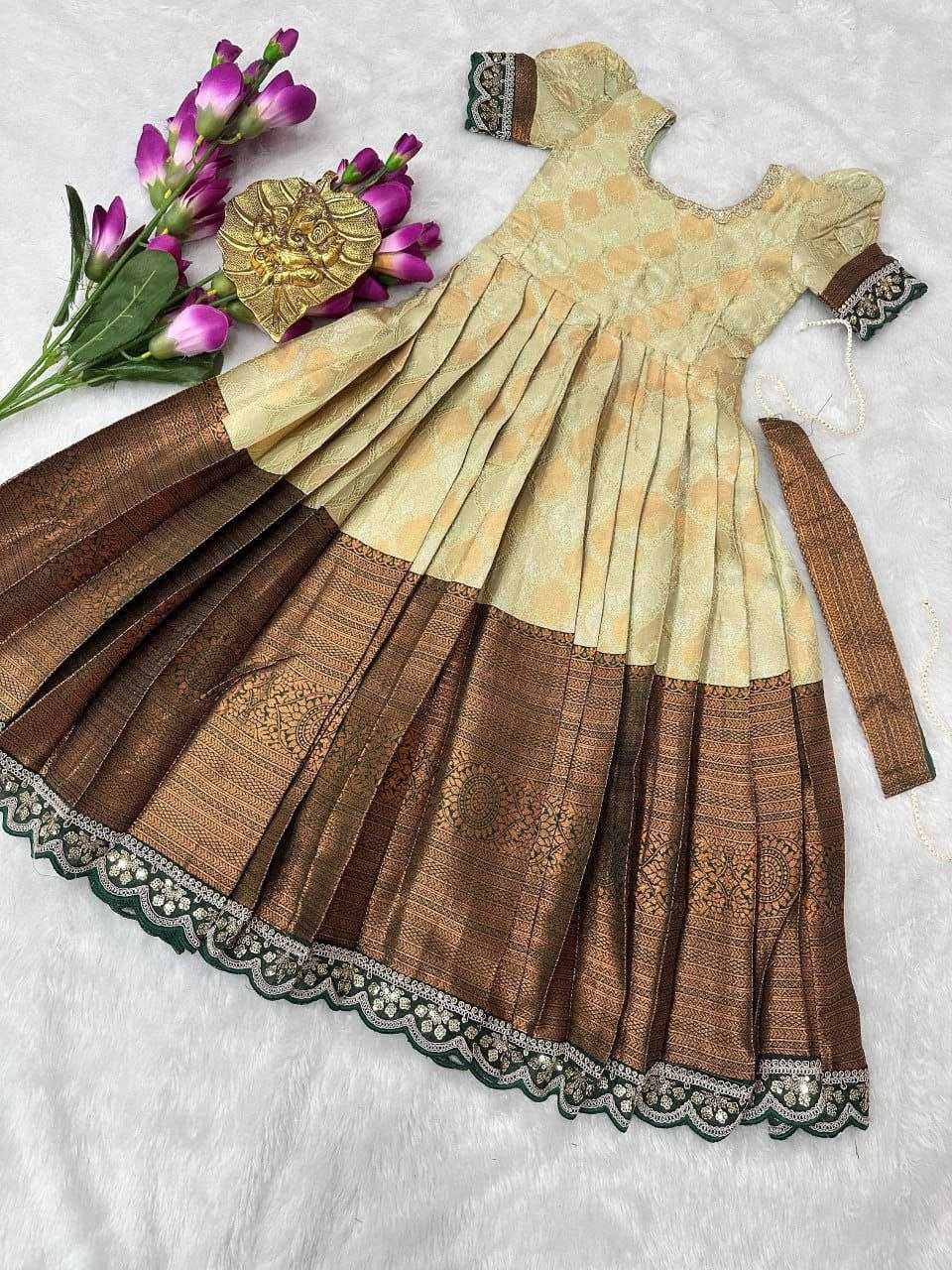 Ynf Kanjivaram Silk RIN161 ANKURI Kids Wear Wholesale Kids Gown Kids Frocks Girls Frock Manufacturer- Kids Exports