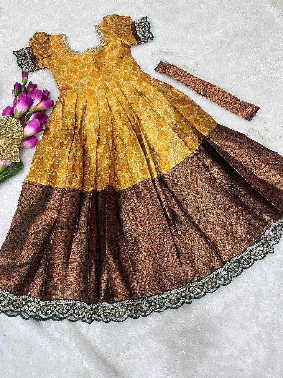 Ynf Kanjivaram Silk RIN161 ANKURI Kids Wear Wholesale Kids Gown Kids Frocks Girls Frock Manufacturer- Kids Exports
