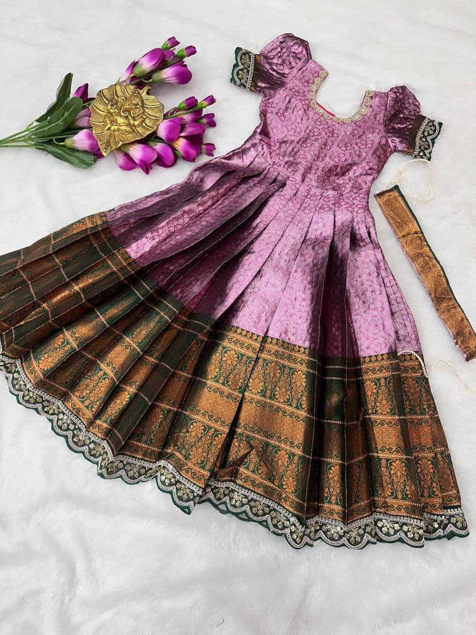 Ynf Kanjivaram Silk RIN161 ANKURI Kids Wear Wholesale Kids Gown Kids Frocks Girls Frock Manufacturer- Kids Exports