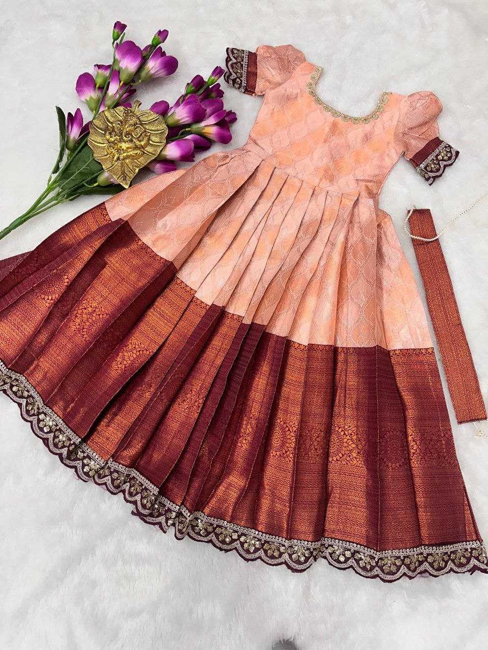 Ynf Kanjivaram Silk RIN161 ANKURI Kids Wear Wholesale Kids Gown Kids Frocks Girls Frock Manufacturer- Kids Exports