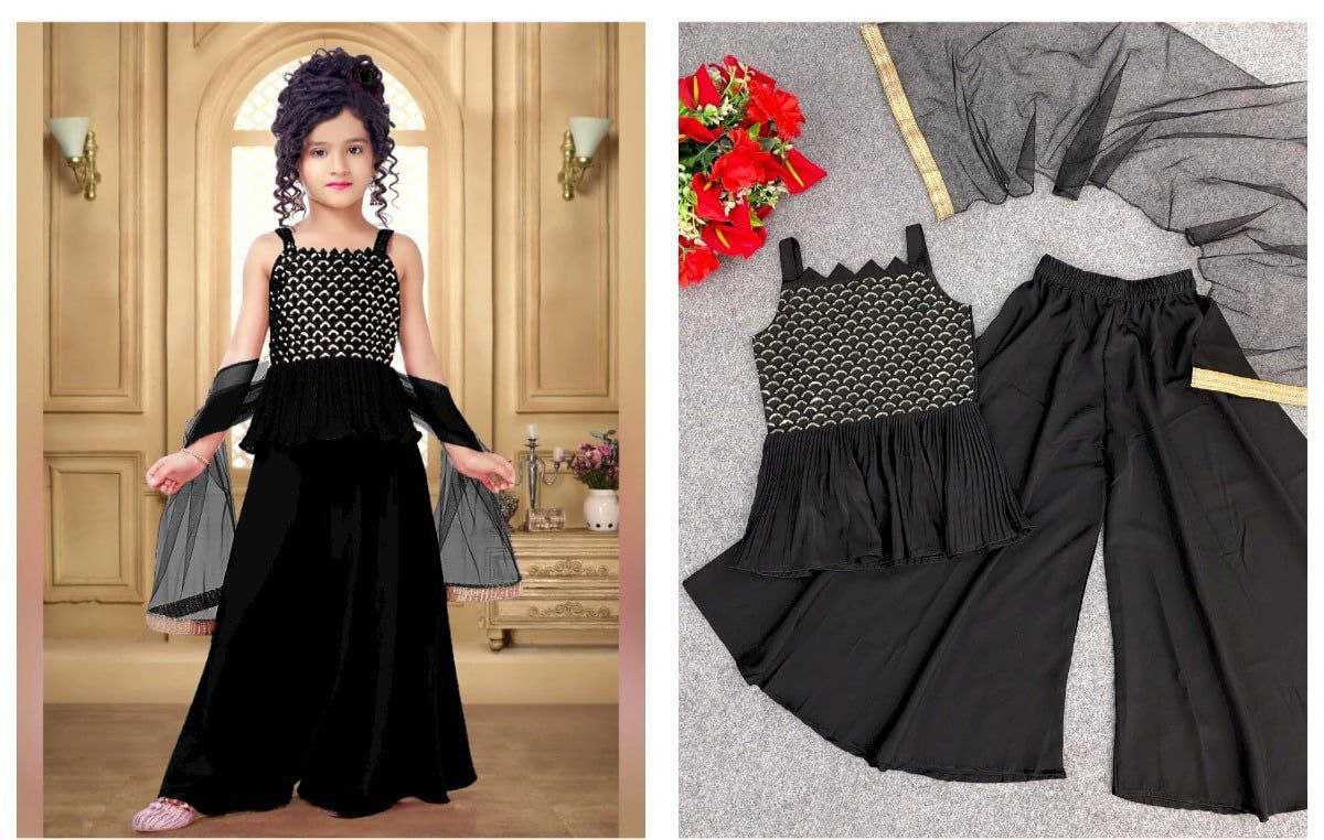 Ynf Crepe KESH461 166 Kids Wear Wholesale Kids Top & Pant Embroidered Frock Kids Festive Wear Manufacturer- Kids Exports