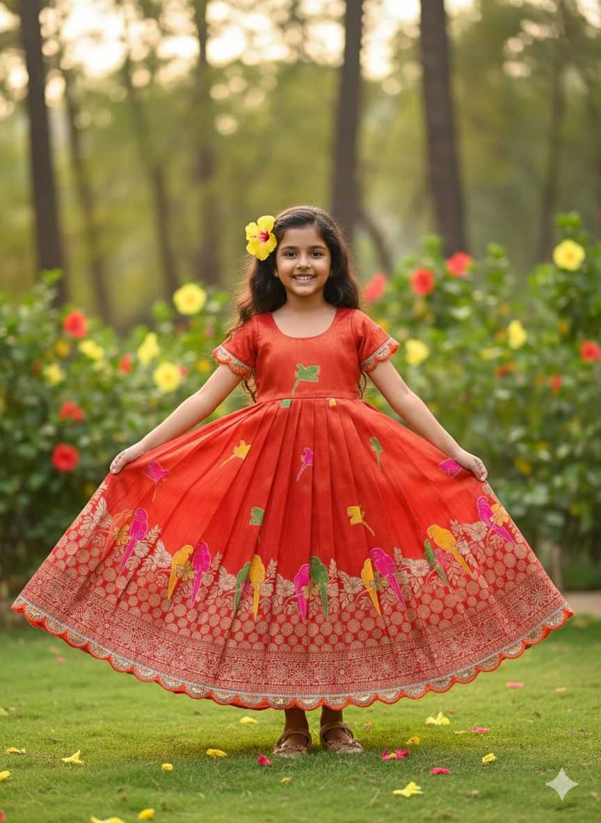 Ynf Tissue Silk RIN235 QUEEN Kids Wear Wholesale Kids Gown Kids Anarkali Suits Kids Ethnic Gowns Manufacturer- Kids Exports