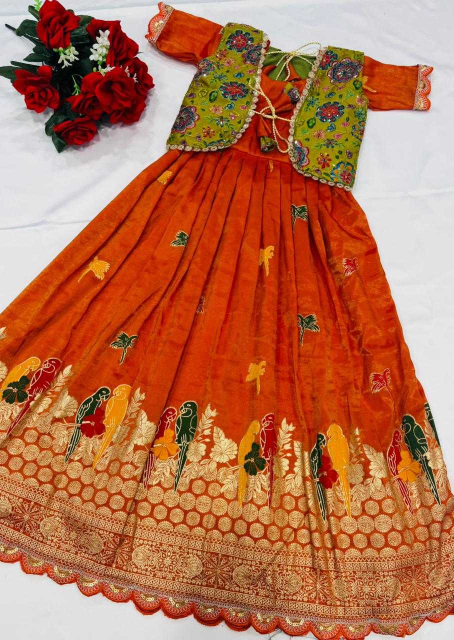 Ynf Tissue Silk RIN235 QUEEN Kids Wear Wholesale Kids Gown Kids Anarkali Suits Kids Ethnic Gowns Manufacturer- Kids Exports