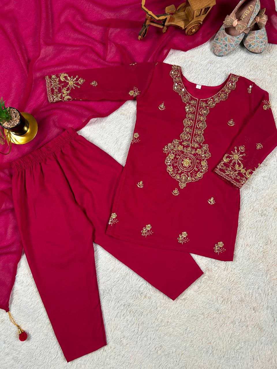 Ynf Faux Georgette KESH167 KAJAL Kids Wear Festive Collections Wholesale Kids Suit Embroidered Frock Ethnic Dresses For Kids Manufacturer- Kids Exports