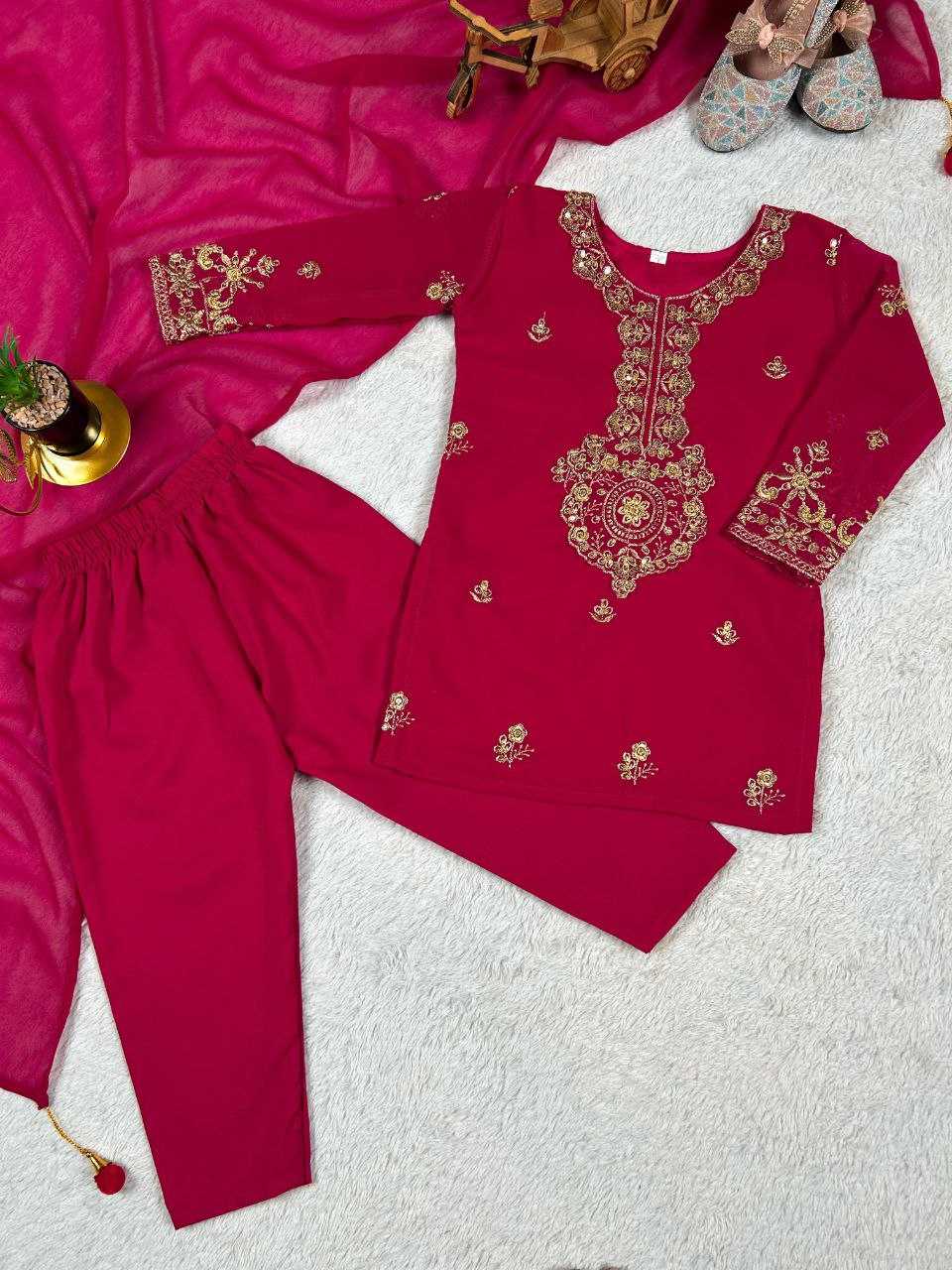 Ynf Faux Georgette KESH167 KAJAL Kids Wear Festive Collections Wholesale Kids Suit Embroidered Frock Ethnic Dresses For Kids Manufacturer- Kids Exports