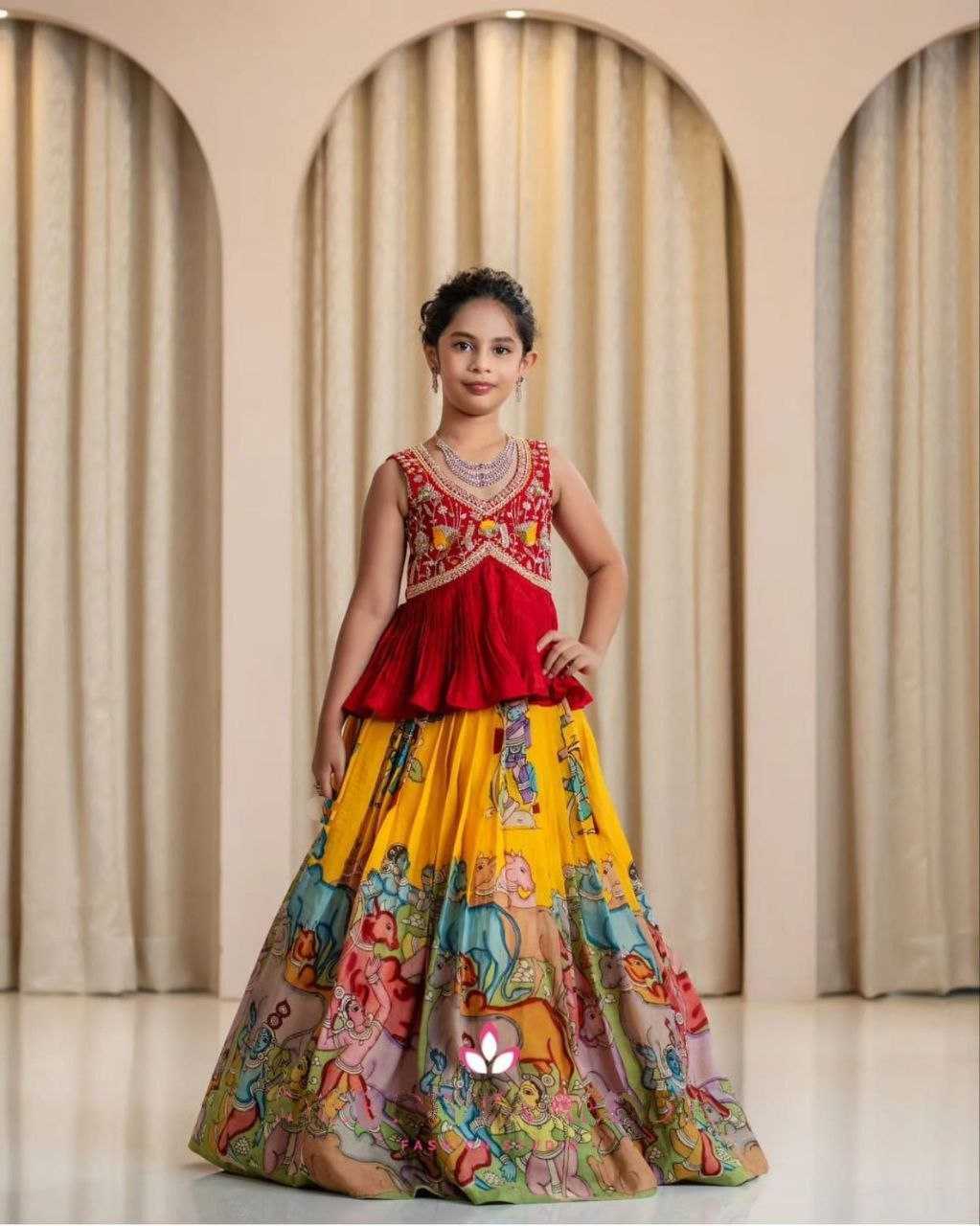 Ynf Faux Georgette KESH528 Kalma Kids Wear Wholesale Kids Lehenga Kids Ghagra Choli Kids Traditional Outfits Manufacturer- Kids Exports