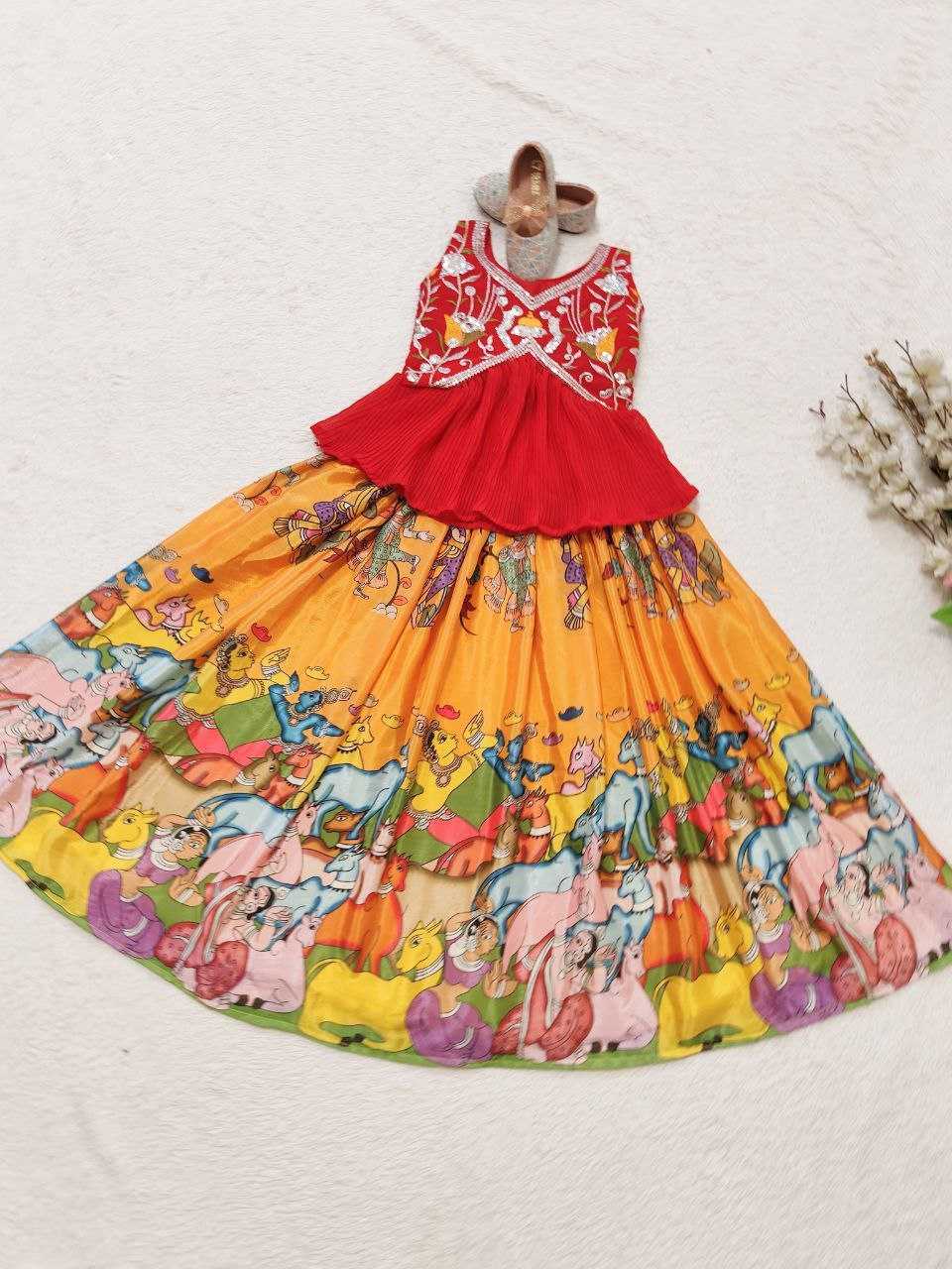 Ynf Faux Georgette KESH528 Kalma Kids Wear Wholesale Kids Lehenga Kids Ghagra Choli Kids Traditional Outfits Manufacturer- Kids Exports
