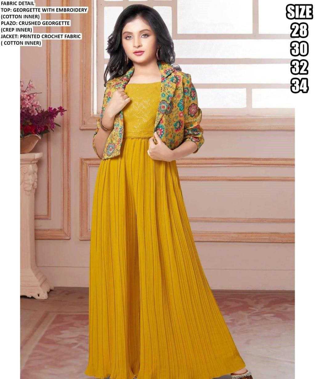 Ynf Georgette KESH461 179 Kids Wear Festive Collections Wholesale Kids Festive Wear Kids Indo-Western Wear Kids Traditional Jackets Manufacturer- Kids Exports