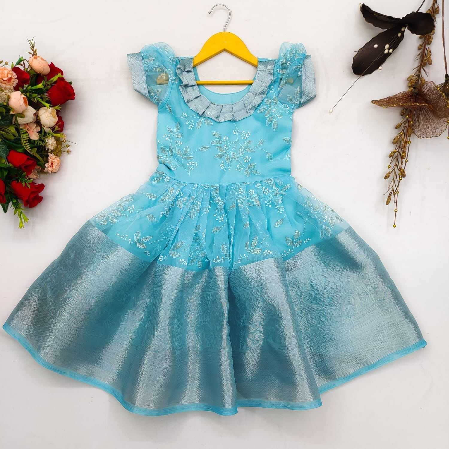 Ynf Organza RIN235 INSHA Kids Wear Wholesale Kids Frocks Embroidered Frock Manufacturer- Kids Exports