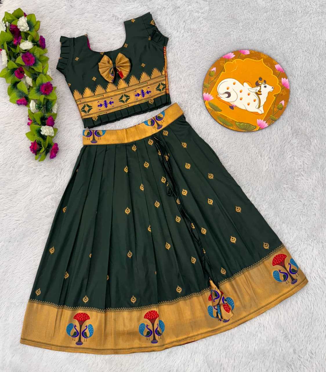 Ynf Paithani Silk RIN235 PAITHANI Kids Wear Wholesale Kids Lehenga Kids Traditional Outfits Kids Navratri Outfits Manufacturer- Kids Exports