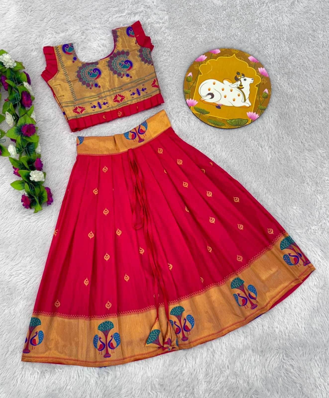 Ynf Paithani Silk RIN235 PAITHANI Kids Wear Wholesale Kids Lehenga Kids Traditional Outfits Kids Navratri Outfits Manufacturer- Kids Exports