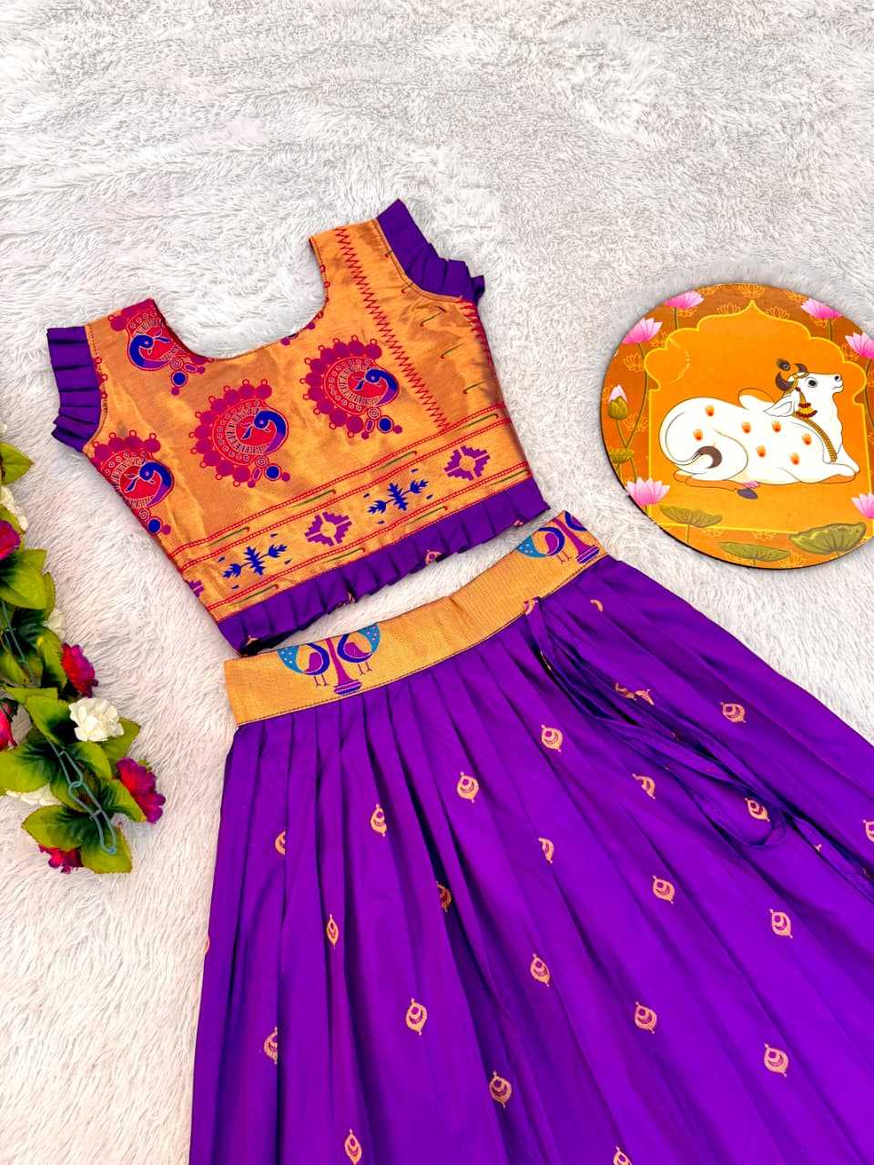 Ynf Paithani Silk RIN235 PAITHANI Kids Wear Wholesale Kids Lehenga Kids Traditional Outfits Kids Navratri Outfits Manufacturer- Kids Exports