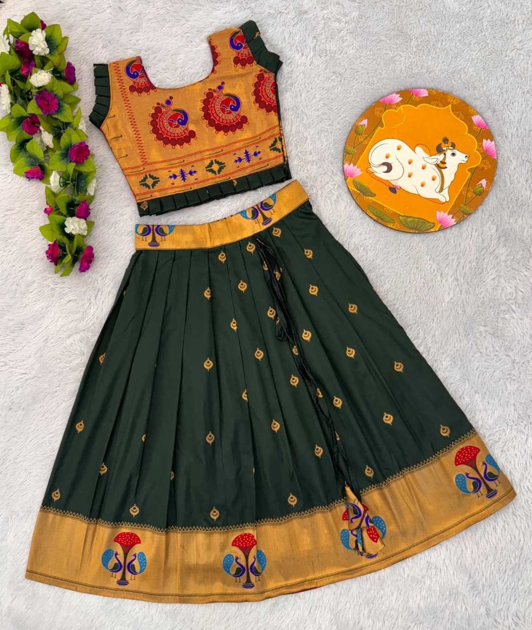 Ynf Paithani Silk RIN235 PAITHANI Kids Wear Wholesale Kids Lehenga Kids Traditional Outfits Kids Navratri Outfits Manufacturer- Kids Exports