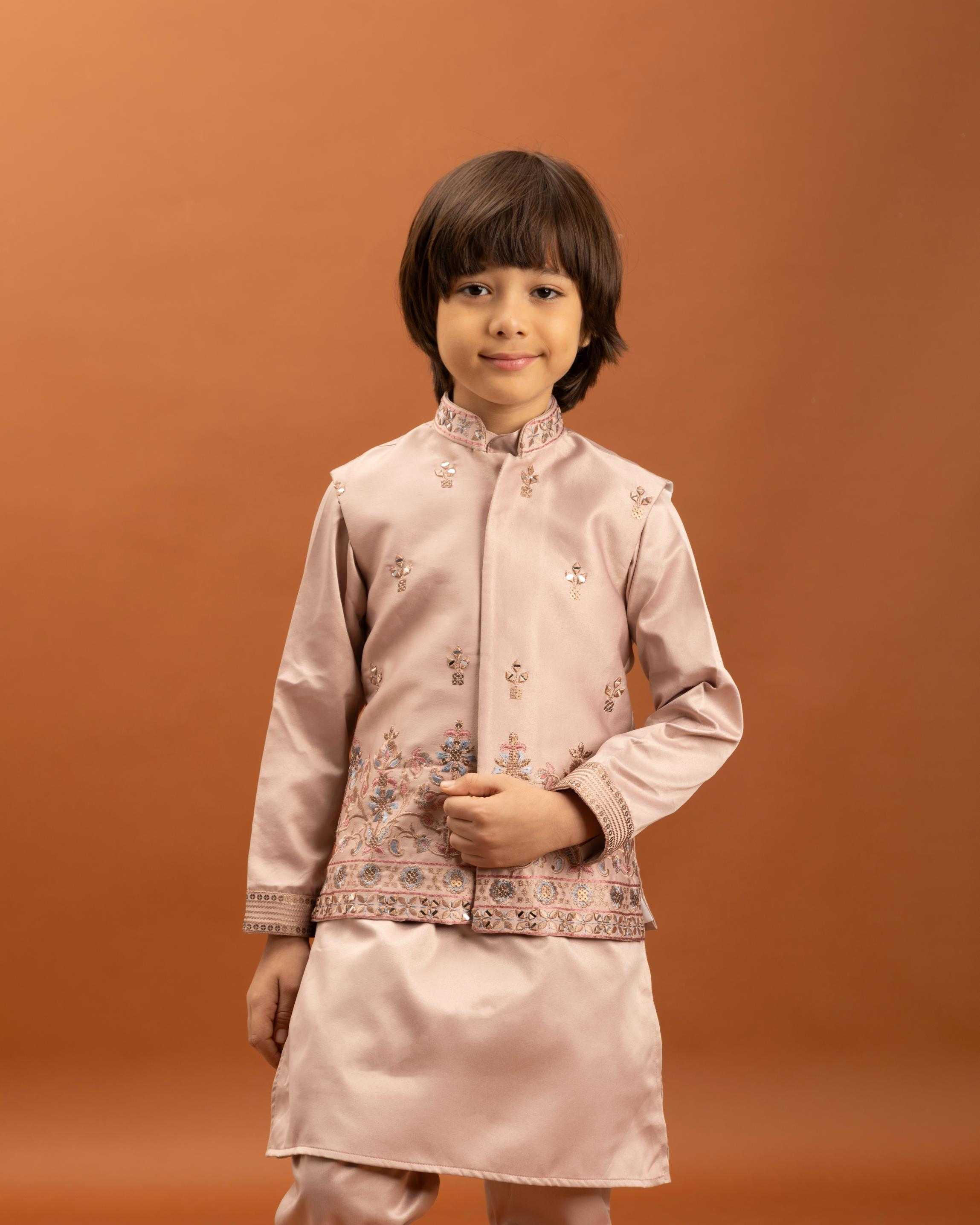 Ynf Satin RIN202 ETHNI KIDZ 91021 Kids Wear Wholesale Boys Kurta Pyjama Kids Kurta Pajama Baby Boy Kurta Set Manufacturer- Kids Exports