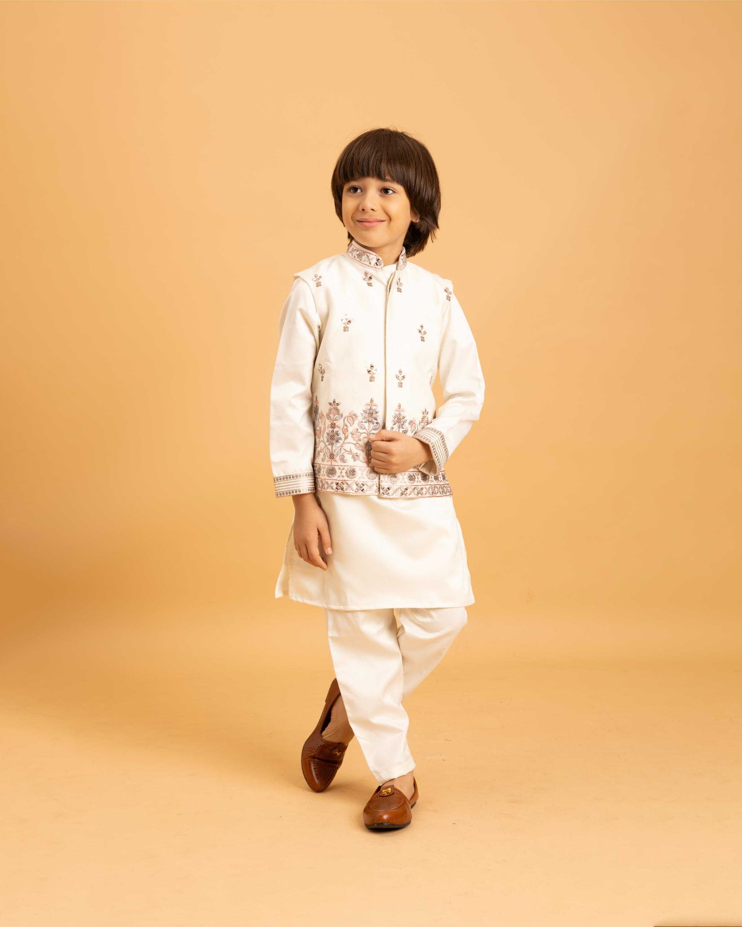 Ynf Satin RIN202 ETHNI KIDZ 91021 Kids Wear Wholesale Boys Kurta Pyjama Kids Kurta Pajama Baby Boy Kurta Set Manufacturer- Kids Exports