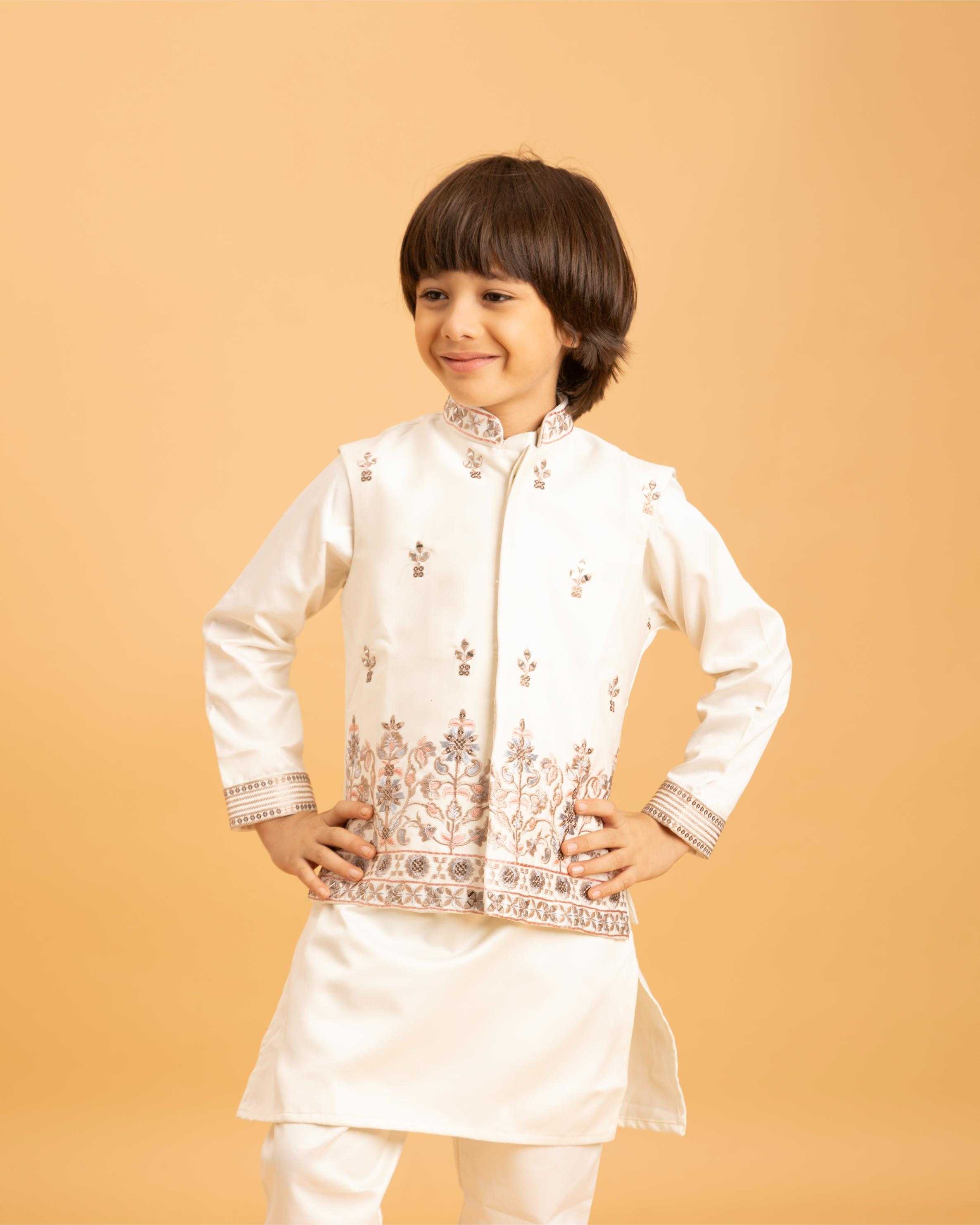 Ynf Satin RIN202 ETHNI KIDZ 91021 Kids Wear Wholesale Boys Kurta Pyjama Kids Kurta Pajama Baby Boy Kurta Set Manufacturer- Kids Exports