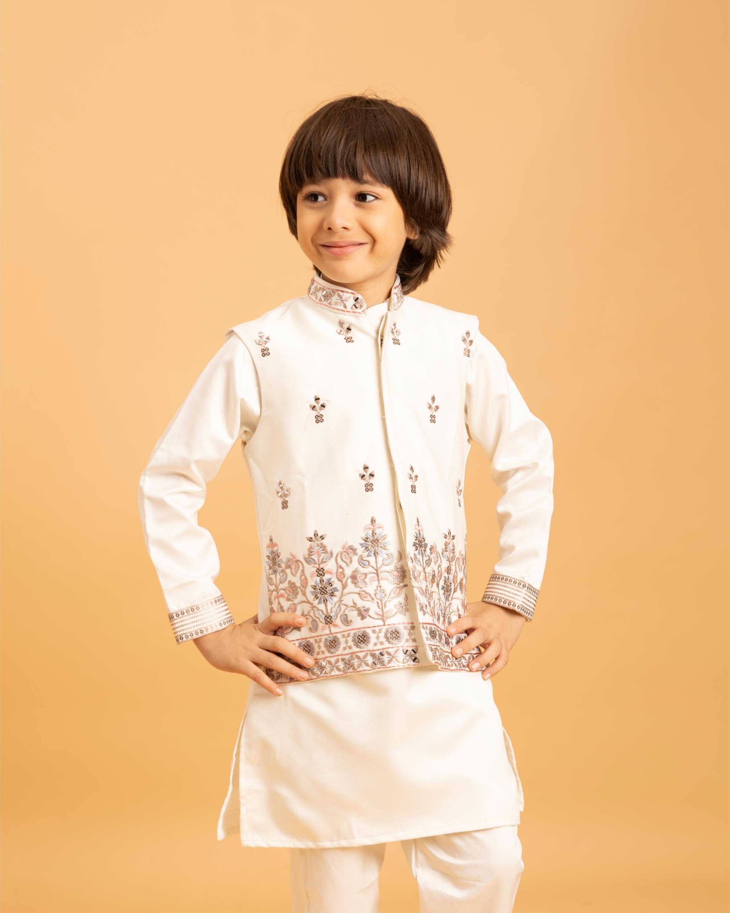 Ynf Satin RIN202 ETHNI KIDZ 91021 Kids Wear Wholesale Boys Kurta Pyjama Kids Kurta Pajama Baby Boy Kurta Set Manufacturer- Kids Exports