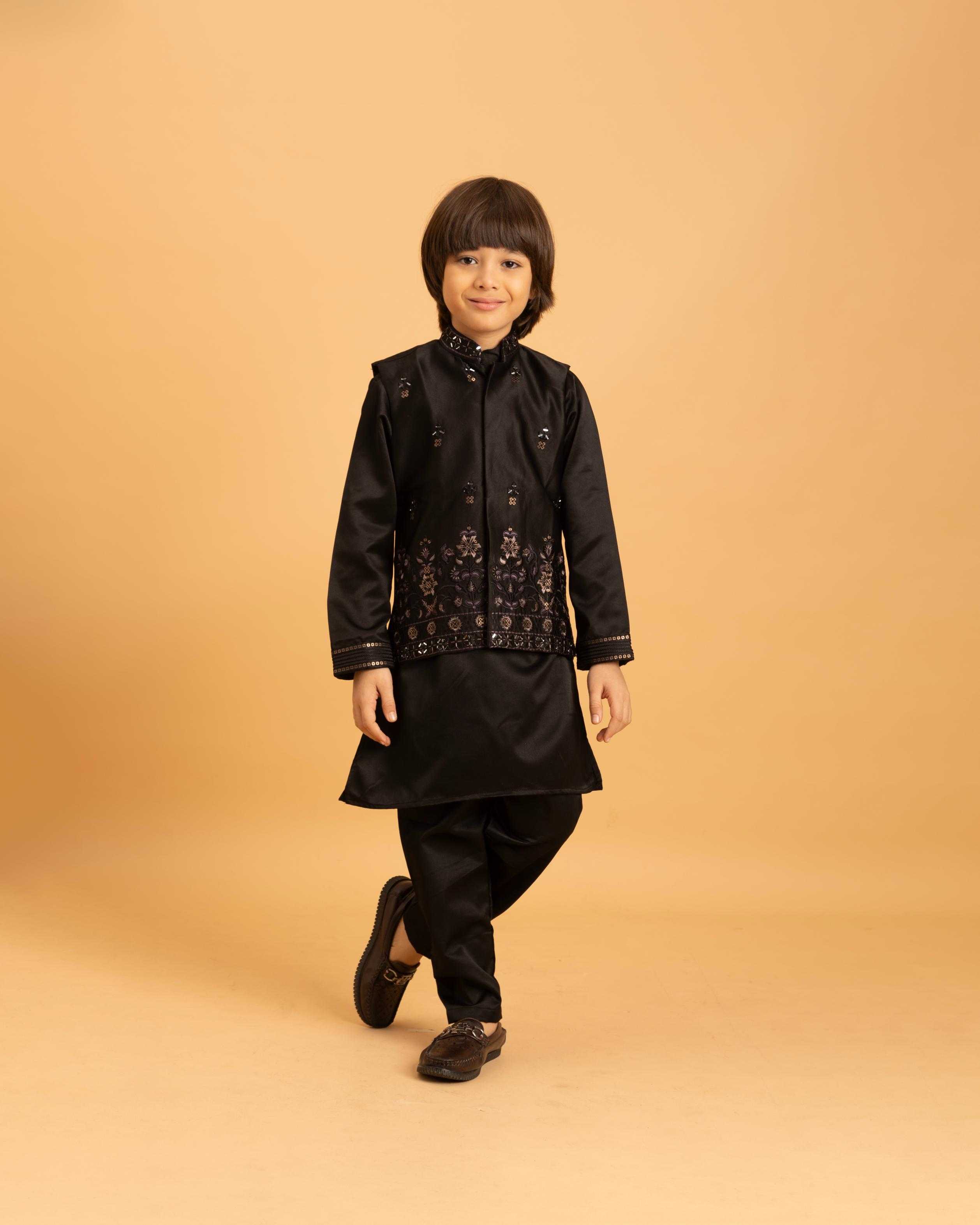 Ynf Satin RIN202 ETHNI KIDZ 91021 Kids Wear Wholesale Boys Kurta Pyjama Kids Kurta Pajama Baby Boy Kurta Set Manufacturer- Kids Exports