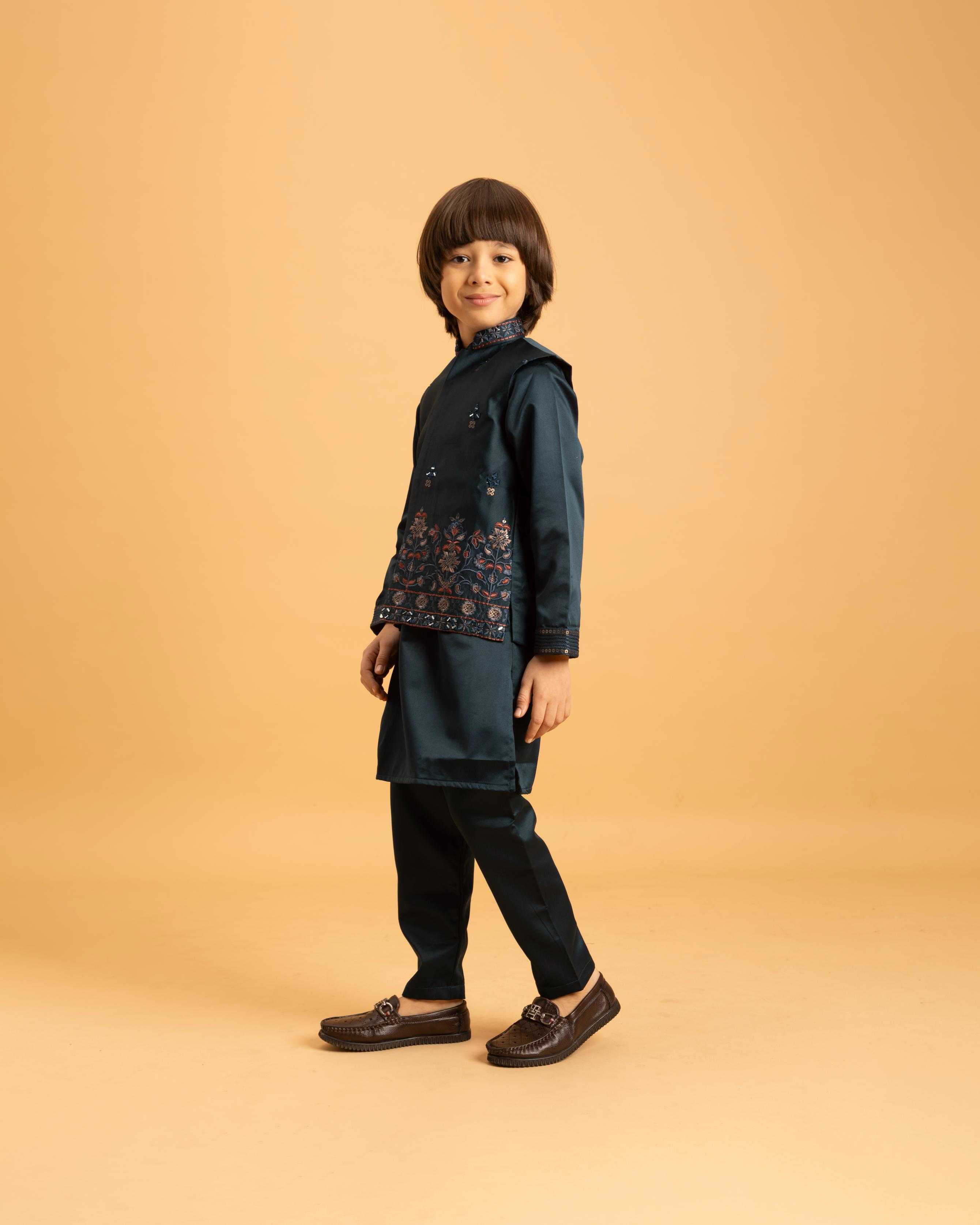 Ynf Satin RIN202 ETHNI KIDZ 91021 Kids Wear Wholesale Boys Kurta Pyjama Kids Kurta Pajama Baby Boy Kurta Set Manufacturer- Kids Exports