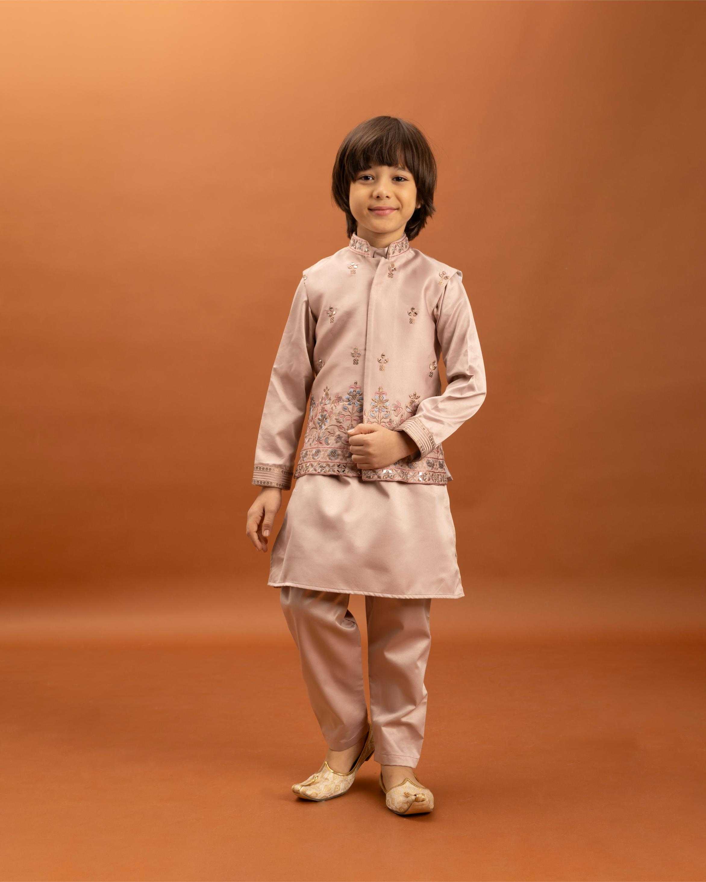 Ynf Satin RIN202 ETHNI KIDZ 91021 Kids Wear Wholesale Boys Kurta Pyjama Kids Kurta Pajama Baby Boy Kurta Set Manufacturer- Kids Exports