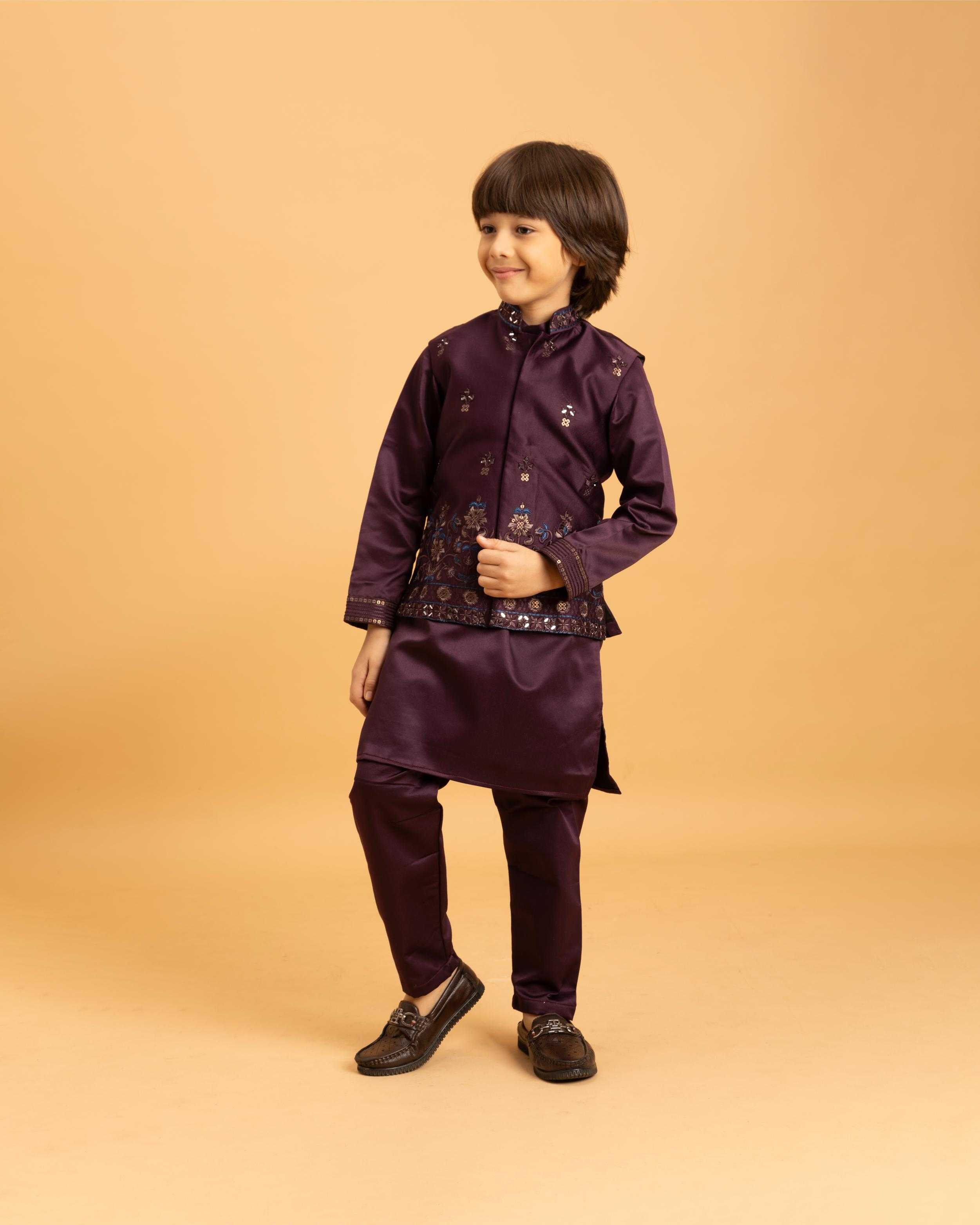 Ynf Satin RIN202 ETHNI KIDZ 91021 Kids Wear Wholesale Boys Kurta Pyjama Kids Kurta Pajama Baby Boy Kurta Set Manufacturer- Kids Exports