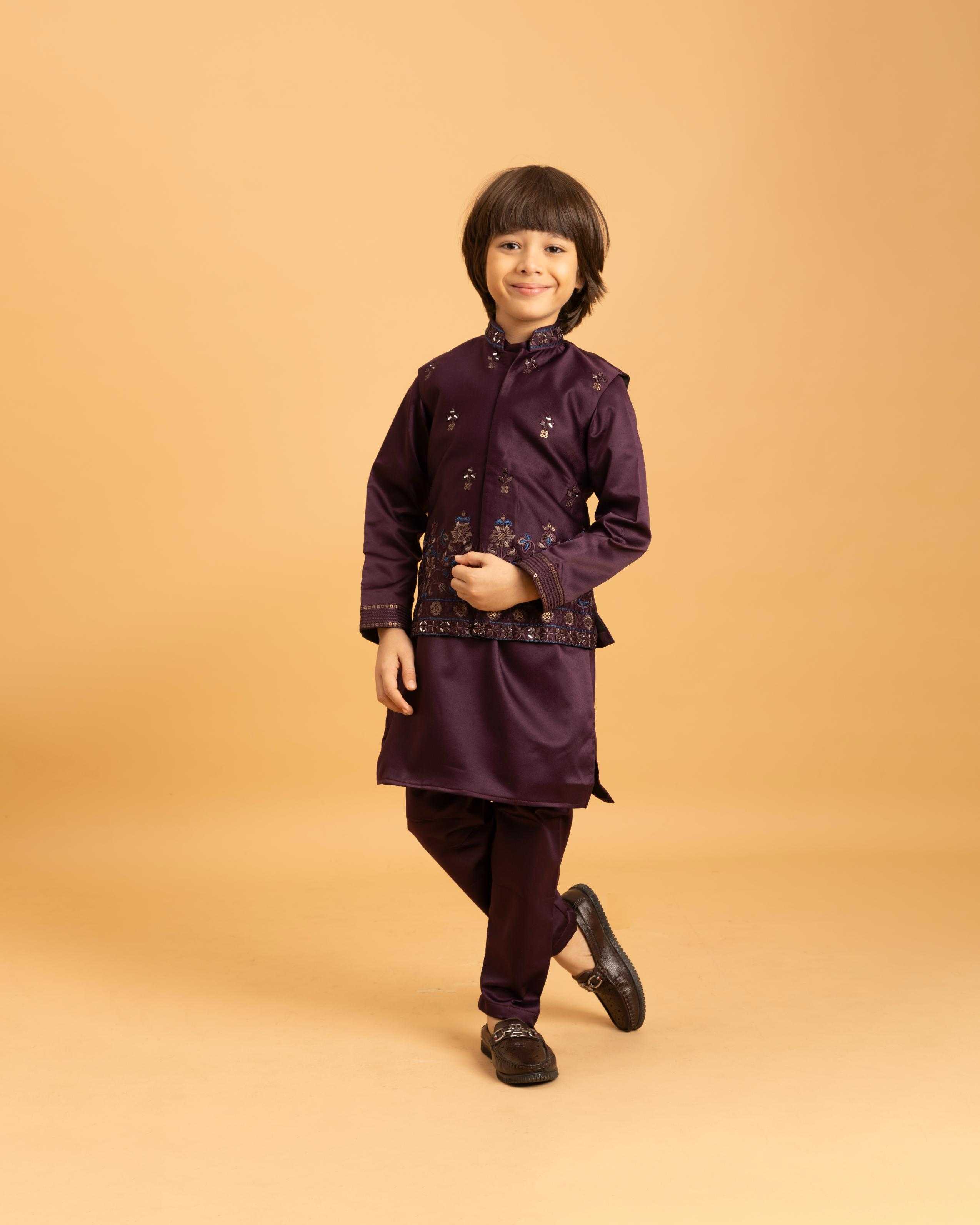 Ynf Satin RIN202 ETHNI KIDZ 91021 Kids Wear Wholesale Boys Kurta Pyjama Kids Kurta Pajama Baby Boy Kurta Set Manufacturer- Kids Exports