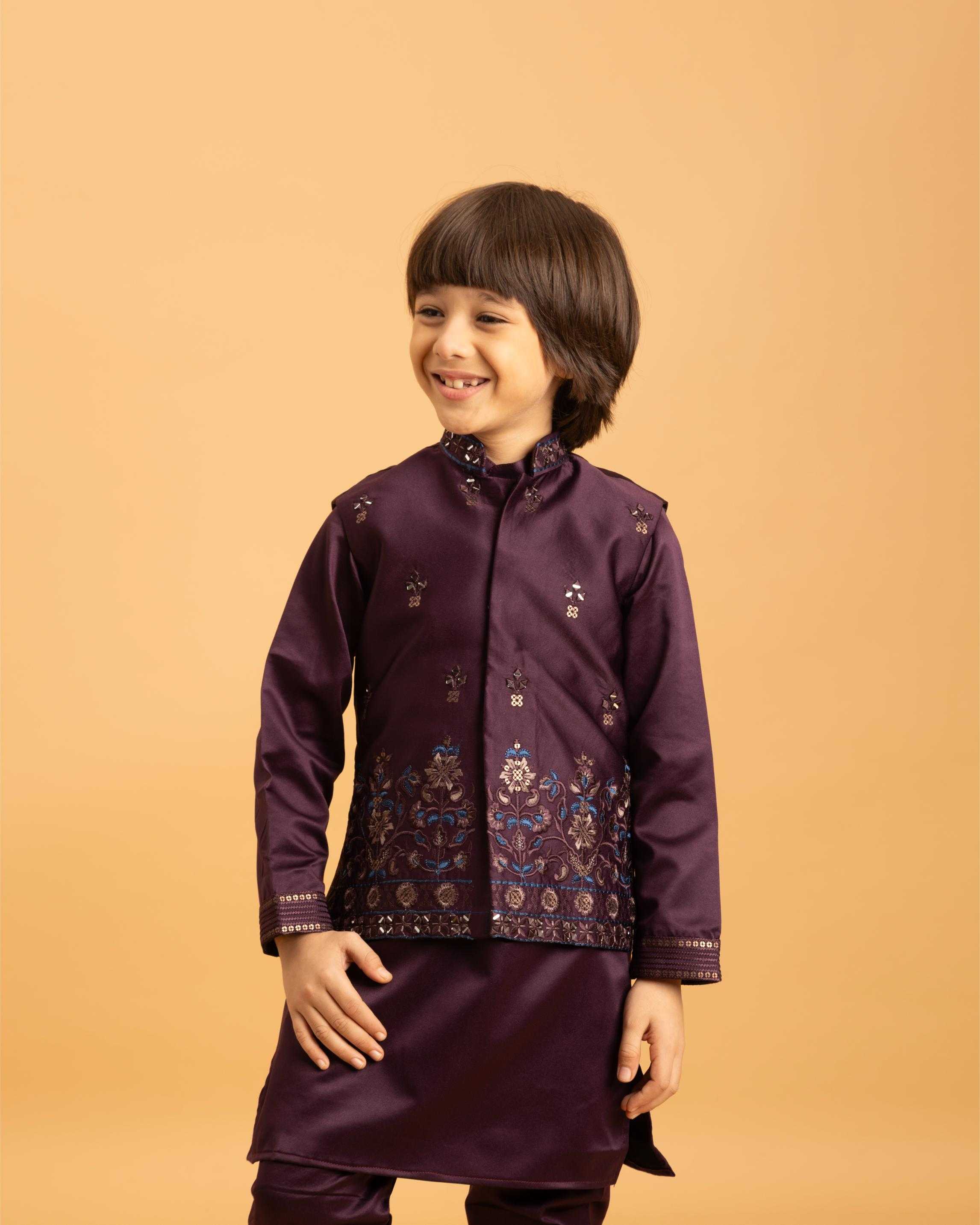 Ynf Satin RIN202 ETHNI KIDZ 91021 Kids Wear Wholesale Boys Kurta Pyjama Kids Kurta Pajama Baby Boy Kurta Set Manufacturer- Kids Exports