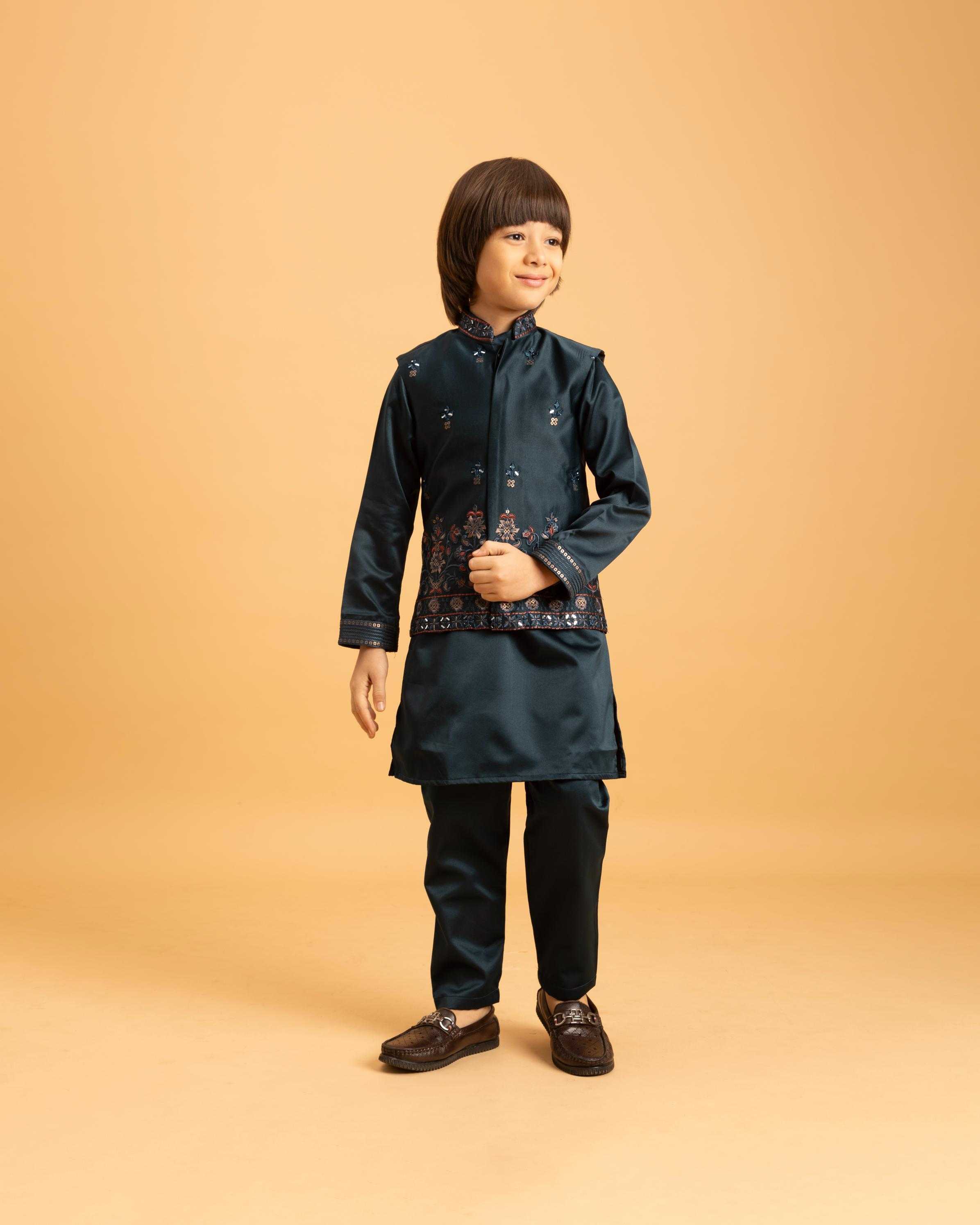 Ynf Satin RIN202 ETHNI KIDZ Kids Wear Wholesale Boys Kurta Pyjama Kids Kurta Pajama Baby Boy Kurta Set Manufacturer- Kids Exports