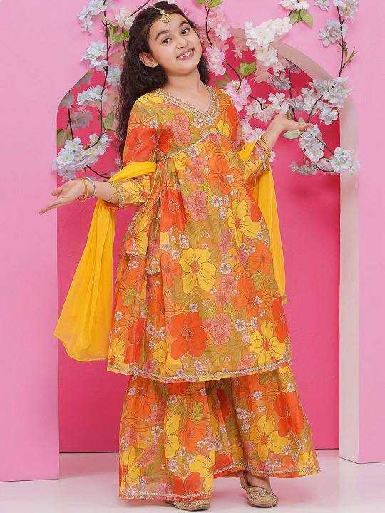 Ynf Chanderi Cotton KESH642 05 Kids Wear Festive Collections Wholesale Kids Sharara Girls Kurti Girls Cotton Frocks Manufacturer- Kids Exports