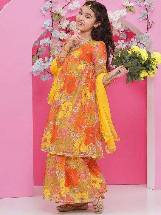 Ynf Chanderi Cotton KESH642 05 Kids Wear Festive Collections Wholesale Kids Sharara Girls Kurti Girls Cotton Frocks Manufacturer- Kids Exports