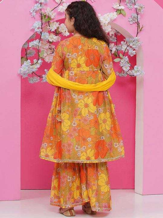 Ynf Chanderi Cotton KESH642 05 Kids Wear Festive Collections Wholesale Kids Sharara Girls Kurti Girls Cotton Frocks Manufacturer- Kids Exports