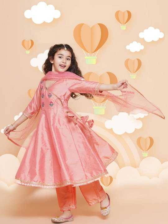 Ynf Chanderi Silk KESH642 032 Kids Wear Wholesale Embroidered Frock Girls Kurti Kids Ethnic Wear Manufacturer- Kids Exports