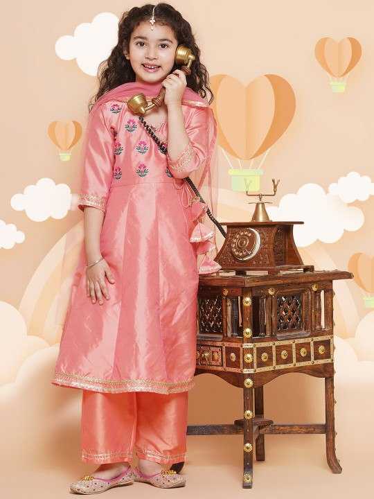 Ynf Chanderi Silk KESH642 032 Kids Wear Wholesale Embroidered Frock Girls Kurti Kids Ethnic Wear Manufacturer- Kids Exports