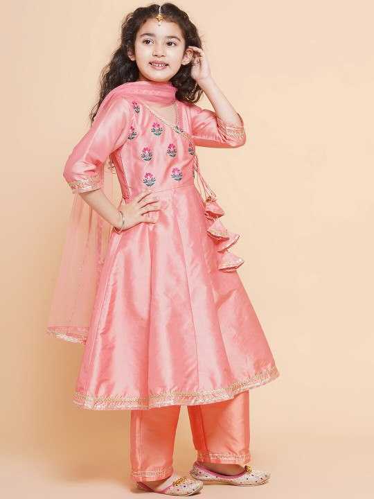 Ynf Chanderi Silk KESH642 032 Kids Wear Wholesale Embroidered Frock Girls Kurti Kids Ethnic Wear Manufacturer- Kids Exports