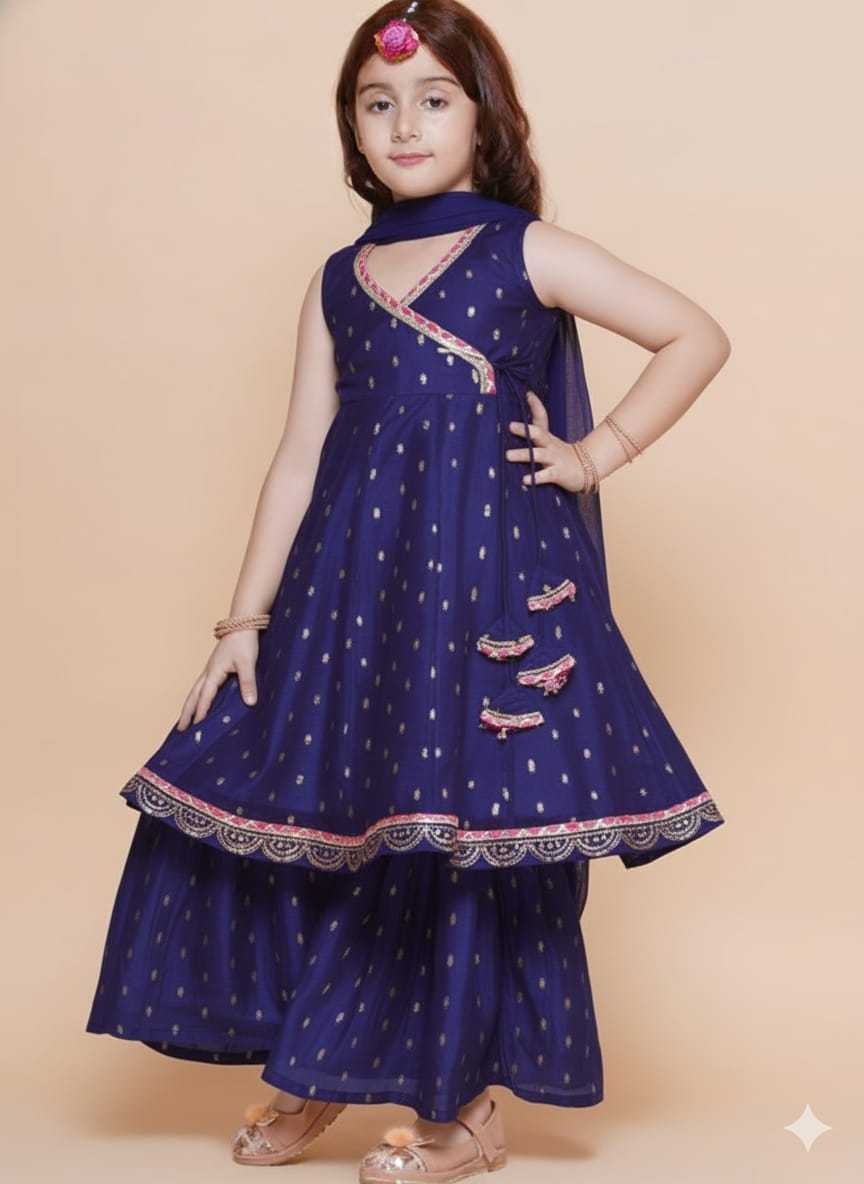 Ynf Chanderi Silk KESH642 08 Kids Wear Wholesale Kids Sharara Kids Traditional Outfits Kids Wedding Outfits Manufacturer- Kids Exports