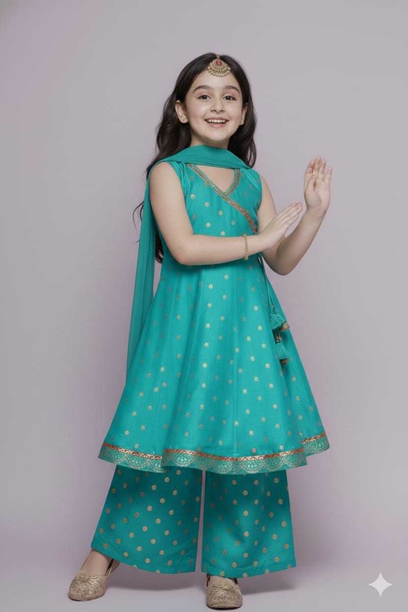 Ynf Chanderi Silk KESH642 08 Kids Wear Wholesale Kids Sharara Kids Traditional Outfits Kids Wedding Outfits Manufacturer- Kids Exports