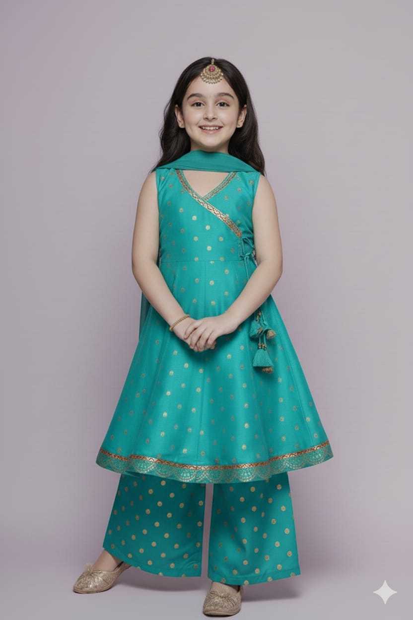 Ynf Chanderi Silk KESH642 08 Kids Wear Wholesale Kids Sharara Kids Traditional Outfits Kids Wedding Outfits Manufacturer- Kids Exports