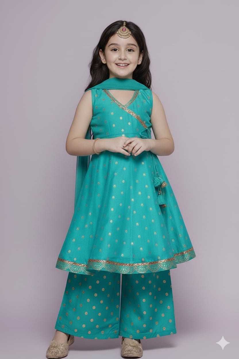 Ynf Chanderi Silk KESH642 08 Kids Wear Wholesale Kids Sharara Kids Traditional Outfits Kids Wedding Outfits Manufacturer- Kids Exports