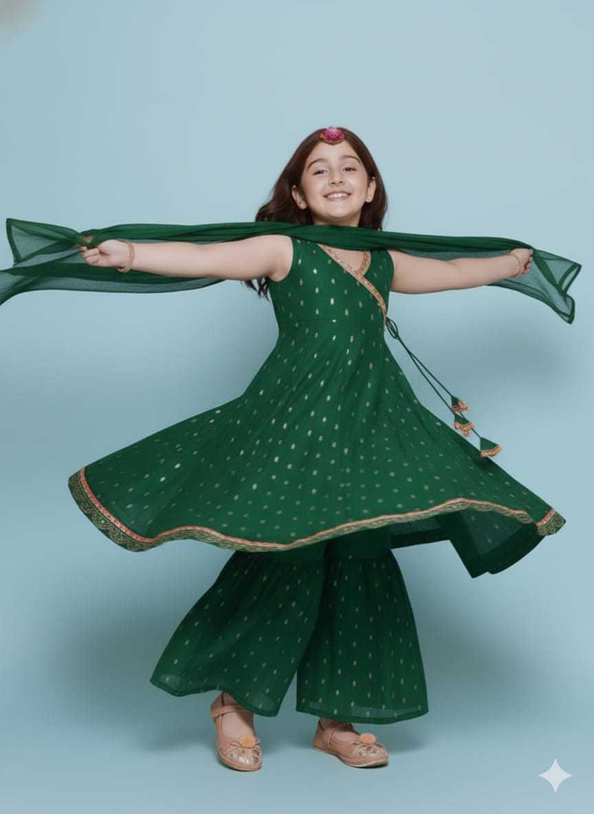 Ynf Chanderi Silk KESH642 08 Kids Wear Wholesale Kids Sharara Kids Traditional Outfits Kids Wedding Outfits Manufacturer- Kids Exports