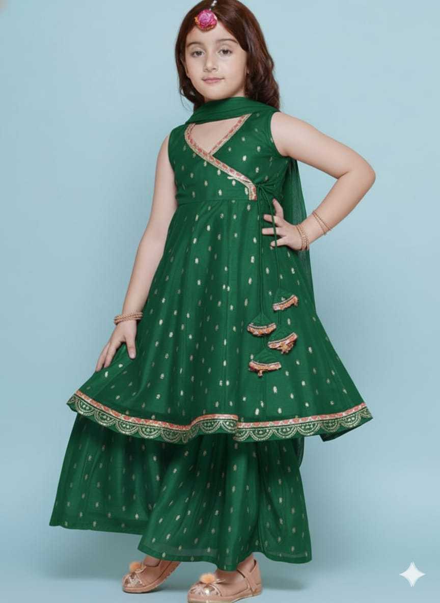 Ynf Chanderi Silk KESH642 08 Kids Wear Wholesale Kids Sharara Kids Traditional Outfits Kids Wedding Outfits Manufacturer- Kids Exports