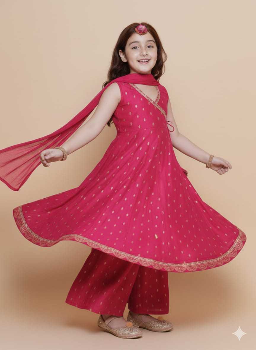 Ynf Chanderi Silk KESH642 08 Kids Wear Wholesale Kids Sharara Kids Traditional Outfits Kids Wedding Outfits Manufacturer- Kids Exports