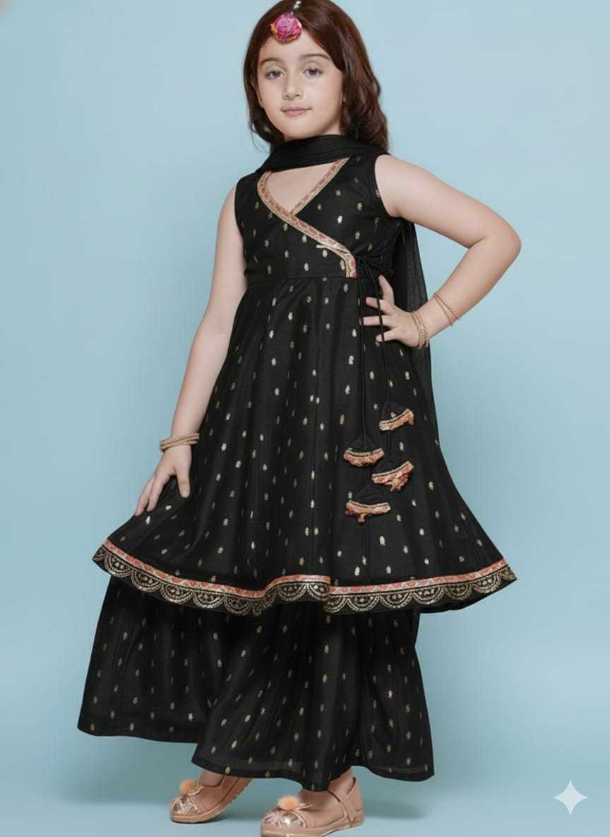 Ynf Chanderi Silk KESH642 08 Kids Wear Wholesale Kids Sharara Kids Traditional Outfits Kids Wedding Outfits Manufacturer- Kids Exports
