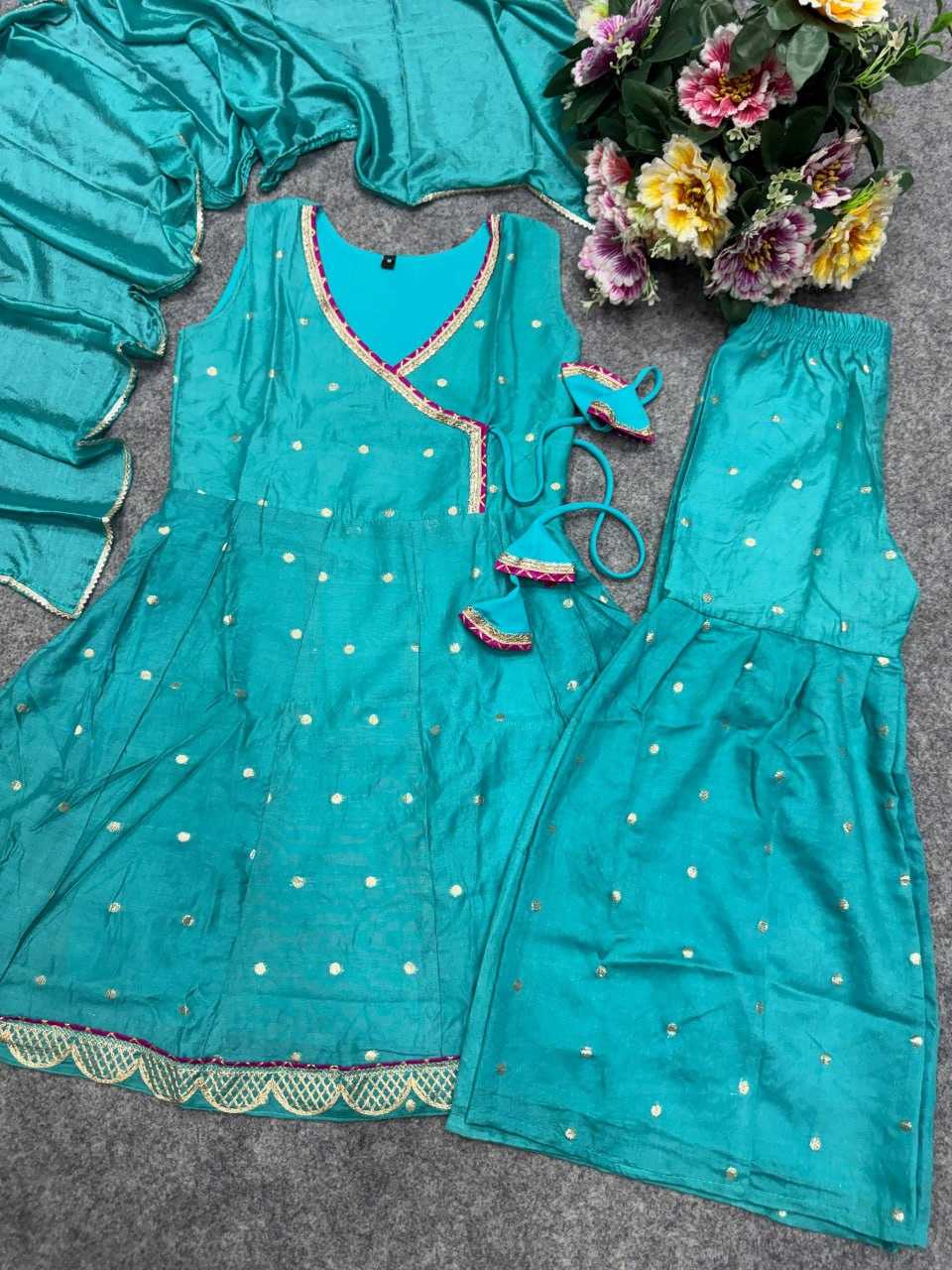 Ynf Chanderi Silk KESH642 08 Kids Wear Wholesale Kids Sharara Kids Traditional Outfits Kids Wedding Outfits Manufacturer- Kids Exports