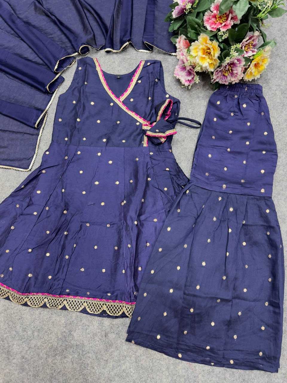Ynf Chanderi Silk KESH642 08 Kids Wear Wholesale Kids Sharara Kids Traditional Outfits Kids Wedding Outfits Manufacturer- Kids Exports