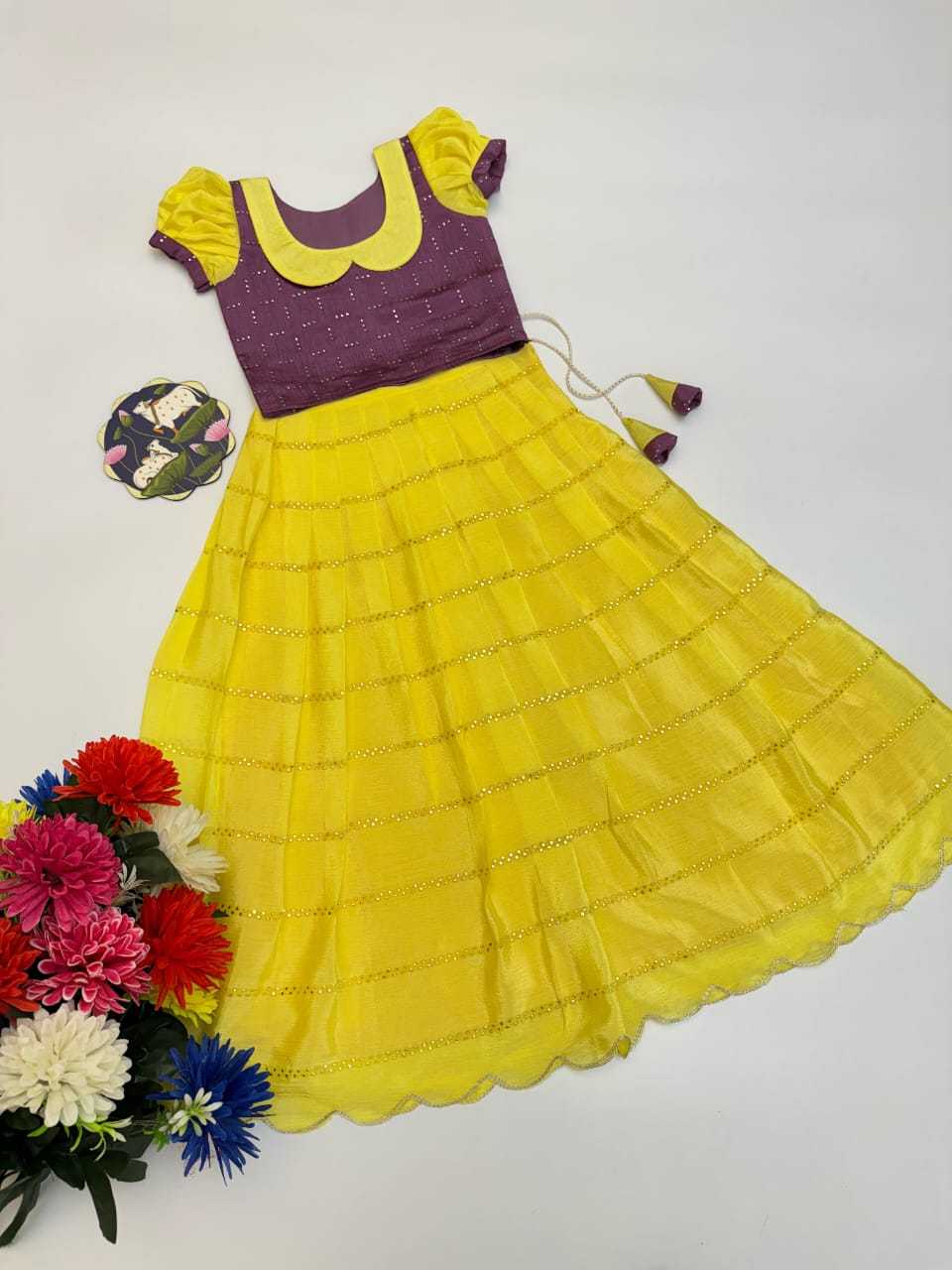 Ynf Chinon RIN235 Mukiesh Kids Wear Wholesale Kids Lehenga Girls Cotton Frocks Kids Designer Frock Manufacturer- Kids Exports