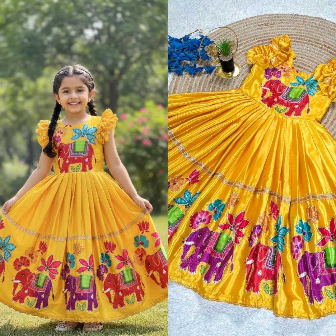 Ynf Chinon Silk KESH167 KIMI Kids Wear Wholesale Kids Gown Kids Frocks Kids Party Wear Ethnic Manufacturer- Kids Exports
