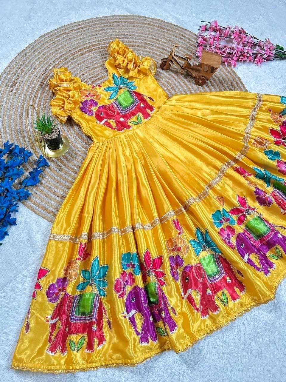 Ynf Chinon Silk KESH167 KIMI Kids Wear Wholesale Kids Gown Kids Frocks Kids Party Wear Ethnic Manufacturer- Kids Exports